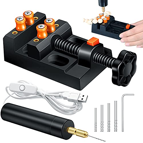 Hand Drill Set for Resin Jewelry Making, Black 8-Hole Small Pin Vises Hand Drill Bits Kit, Mini Twist Drills and Bench Vice for Crafts Carving DIY Jewelry or Model Making