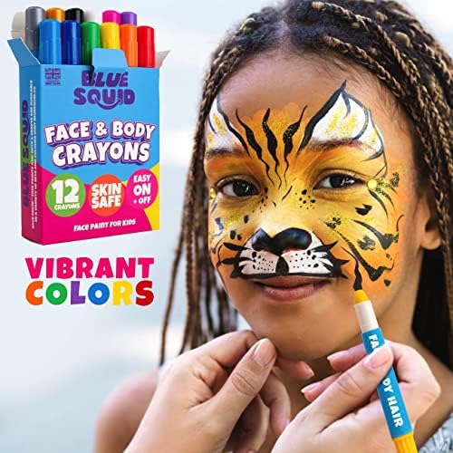 Blue Squid Face Painting Kits for Kids 12 Color Twistable Face Paint Marker Sticks | Water Based Face Paint Crayons Kit | Halloween, Belly Painting Kit Pregnancy, Makeup Body Paints for Adults