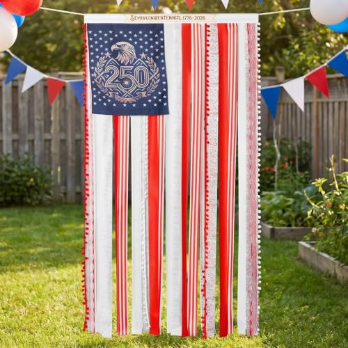 250 Anniversary USA Decorative Door Hanging, Patriotic Ribbon Tassel Wall Banner, 4 x 2.3 Ft 1776-2026 American Flag Porch Decor 4th of July Decorations for Home Outdoor Indoor (1776-2026) by Essestim - Used condition - US$12.46