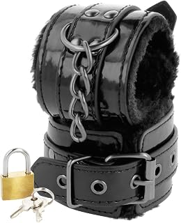 DARKNESS BONDAGE Menottes Ajustables en Cuir PVC, Noir, avec Cadenas, Modèle D-221230, pour Poignets et Chevilles