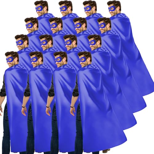 Leyndo 16 Sets Heroic Party Capes Masks for Adults Women Men Party Capes for Team Spirit Building Group Costume (Blue)
