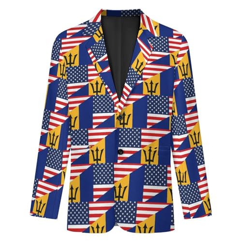 U.S. and Barbados Flag Mens Suit Jacket Lapel Blazers V Neck Button Business Coat Tuxedo for Wedding Party4