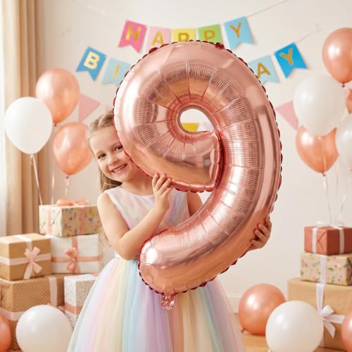 Image of YPSelected 32 Inch Large Foil Helium Number Balloon Birthday Wedding Party 0-9 (Rose Gold, 9)