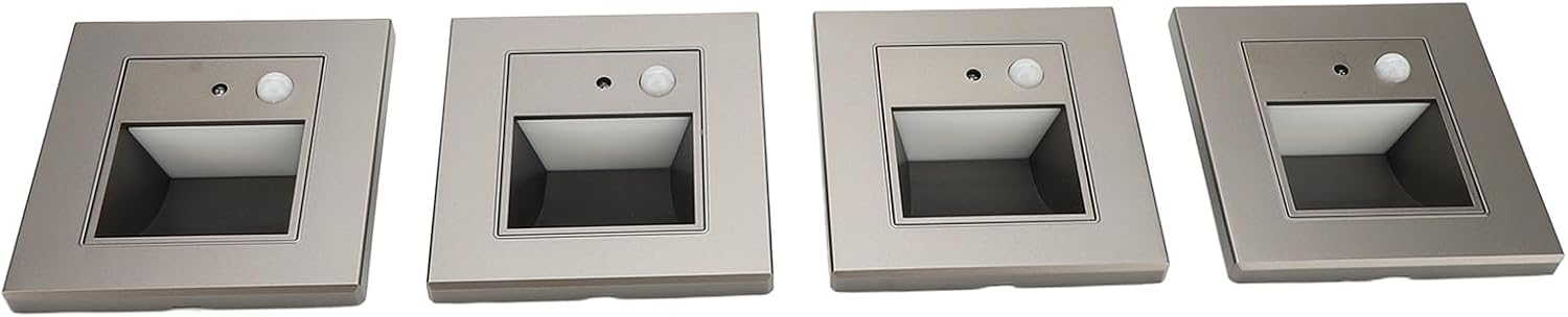 Motion Sensor Step Lights, 4 Pcs Professional 110-240V Flame PC Soft Lighting Bedroom Sensor Night Light for Bedroom for Staircase (Grey)