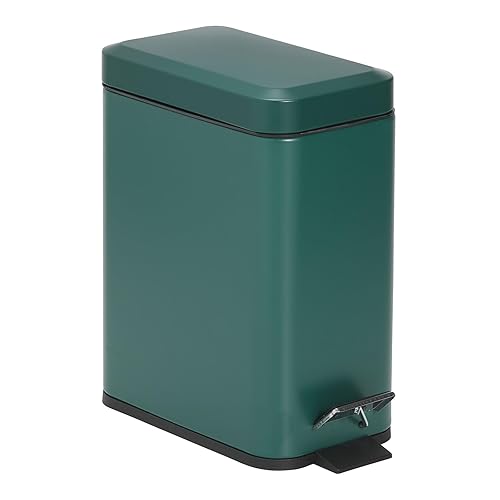 mDesign Cubo de basura rectangular pequeño y moderno de 1.3 galones, con tapa de metal, compacto con cubo extraíble y asa para baño, cocina, sala de
