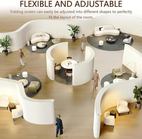 Portable Paper Room Divider - 4x1.8m Folding Privacy Wall Partitions for Home, Office, Studio & Exhibits - Freestanding Indoor Space Separator - White Color