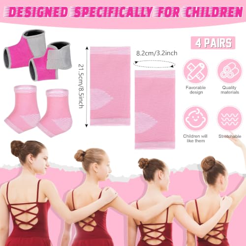 Image of Tarpop 4 Pairs Kids Ankle Brace Set Foot Support Stabilizer Wraps Protector Guard Knitted Ankle Sleeve Sock Support Compression Socks for Injury Prevention (Medium,Pink)