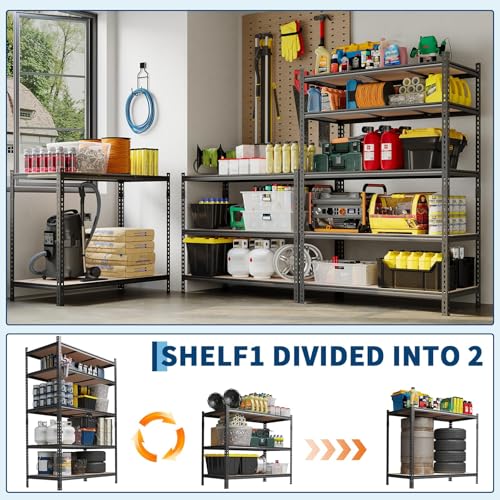 Image of Garvee 5-Tier Storage Shelf 48 inch W Heavy Duty Mental Storage Shelving Unit | 72 inch H x 48 inch W x 24 inch D Adjustable Garage Shelving, 2500LBS Storage Shelves for Garage Kitchen Pantry Warehouse