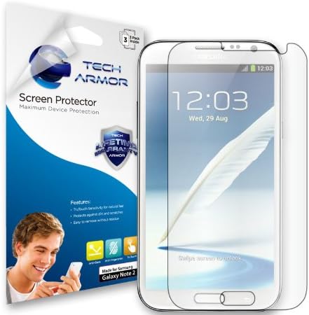 Galaxy Note 2 Screen Protector, Tech Armor Anti-Glare/Anti-Fingerprint Sasmsung Galaxy Note 2 Film Screen Protector [3-Pack]