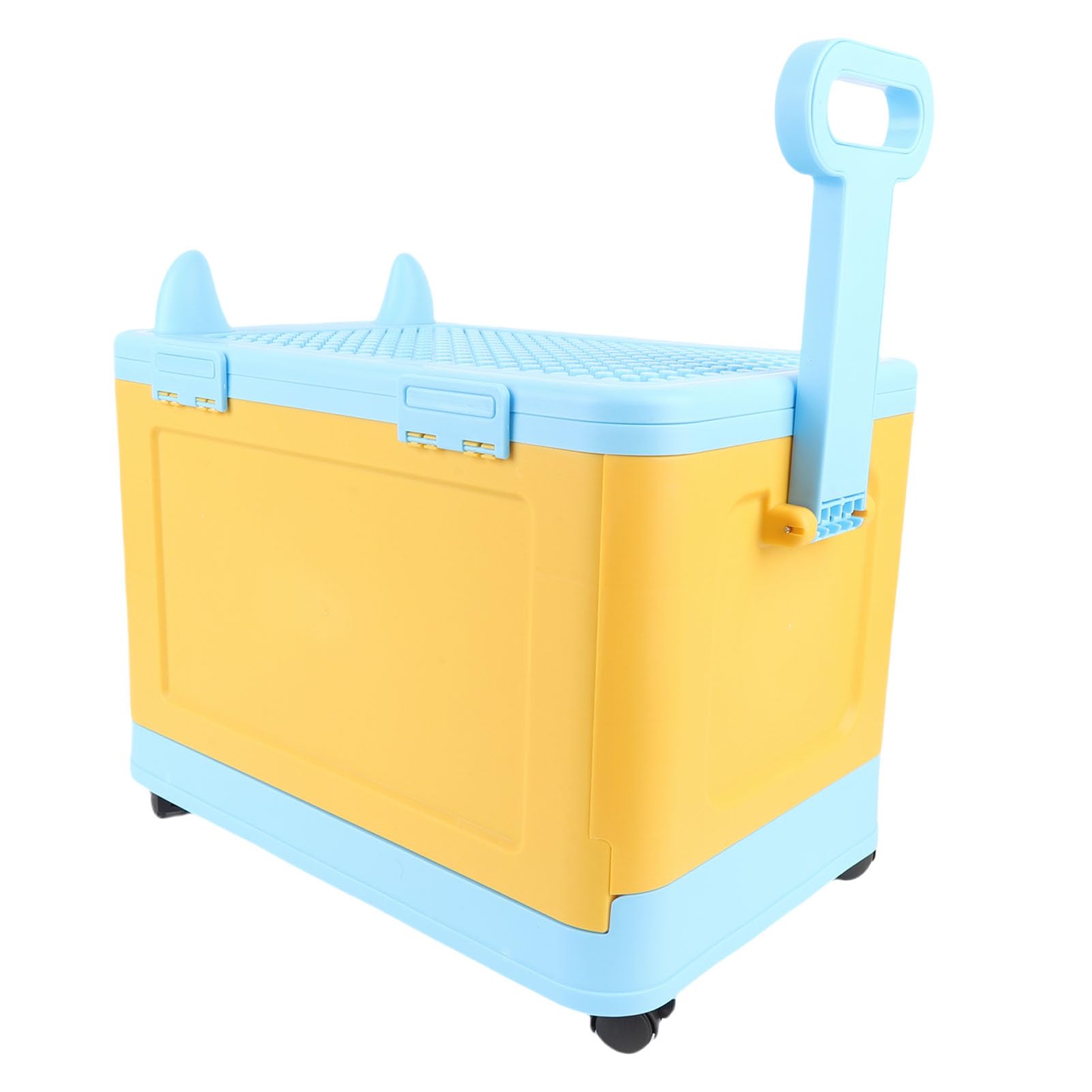 Caja de Juguetes con Ruedas, Palanca de Almacenamiento de Juguetes Tapa de Piedra Plegable para Niños para Niños (azul amarillo)