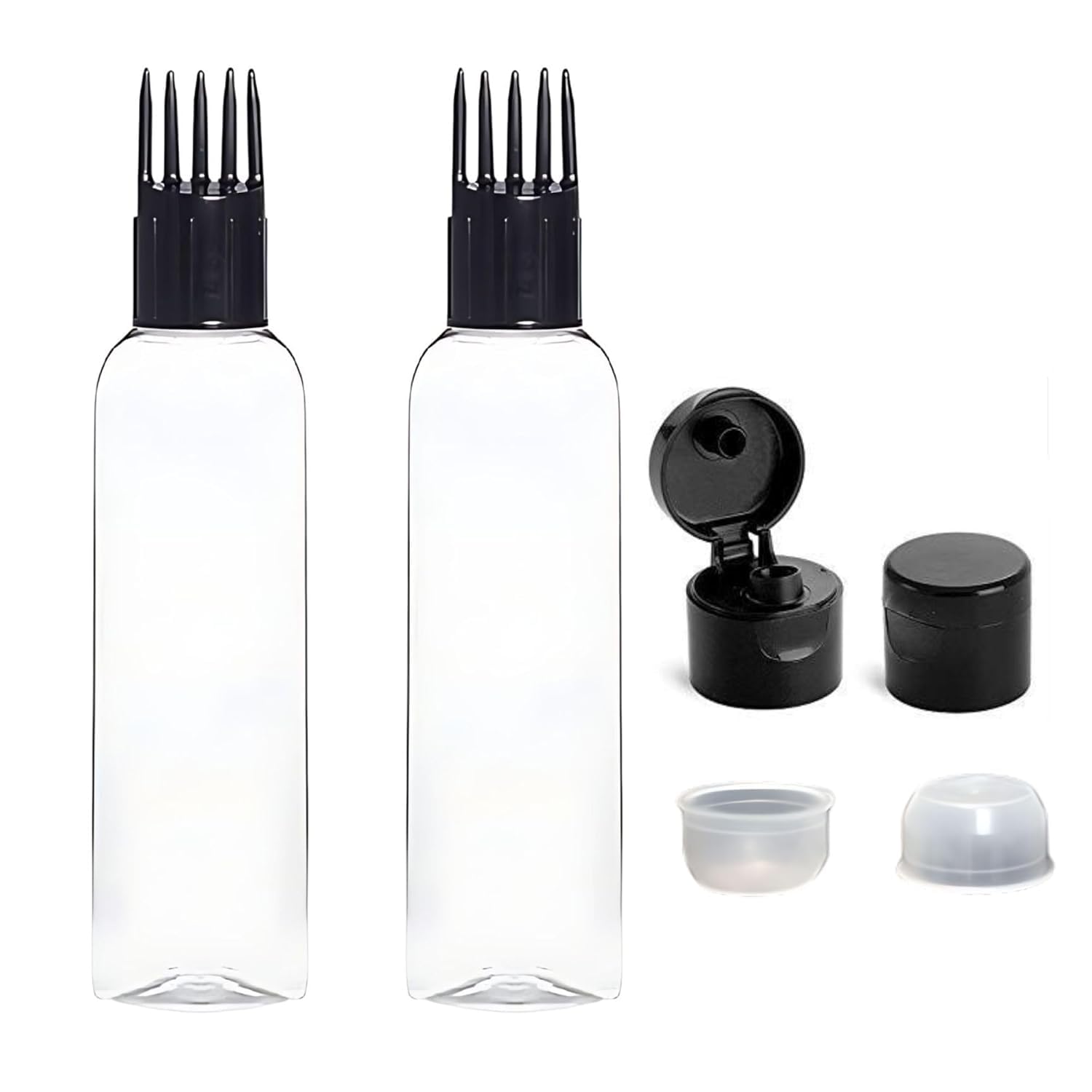 HARRODS Hair Oil Applicator Bottle with Comb Tip, Transparent Plastic Scalp Dispenser for Easy Oil & Shampoo Application, Refillable Bottle for Root Care (Black Color, Pack of 2)-image-27