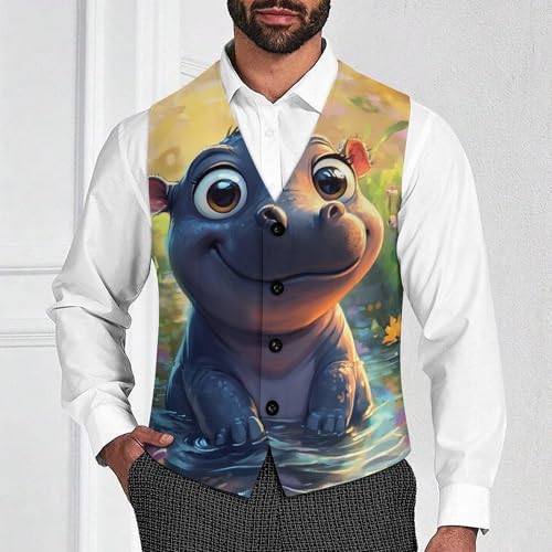 Cute Hippo Men's Suit Vests Business Formal Dress Vest V-Neck Waistcoat for Wedding Casual2