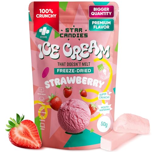 Star Candies Freeze Dried Strawberry Ice Cream Sticks | No Melting Freeze Dried Sweets | Crunchy & Delicious Camping Food | Premium Astronaut Ice Cream loved by Kids and Adults | (50 g)