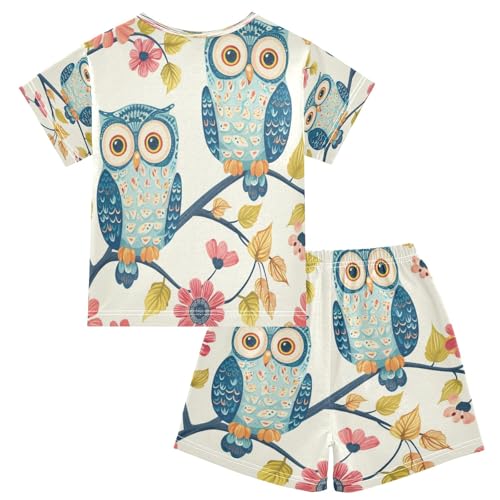 Owl(87) Kids Pjs Set Boys Girls Summer Short-Sleeve Sleepwear Pajamas 2PCS2