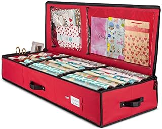 Premium Christmas Wrapping Paper Storage Bag with Interior Pockets - Fits 24 Rolls, Christmas Decoration Storage Box, 600D Tear-Proof Xmas Gift Wrap Organiser for Bows, Tags & Ribbons- 5 Year Warranty