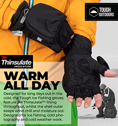 Ice Fishing Gloves - Cold Weather Fishing Gloves - 3M Thinsulate Winter Convertible Mittens W/ Finger Flaps - Waterproof Fingerless Fly Fishing Gloves - Photography Gloves For Cold Weather #TOP1