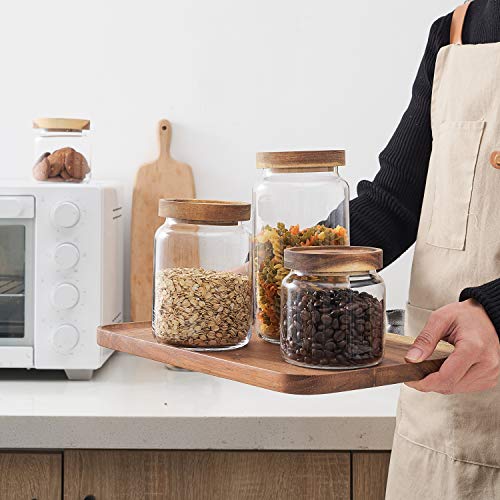 Kmwares Set Of 3 Clear Glass Food Jars/Canisters With Airtight Seal Acacia Wood Lids For Kitchen/Bathroom/Pantry Storage, Serving Pasta, Candy, Snack, Leaf Tea, Coffee Bean, Dry Food #TOP5