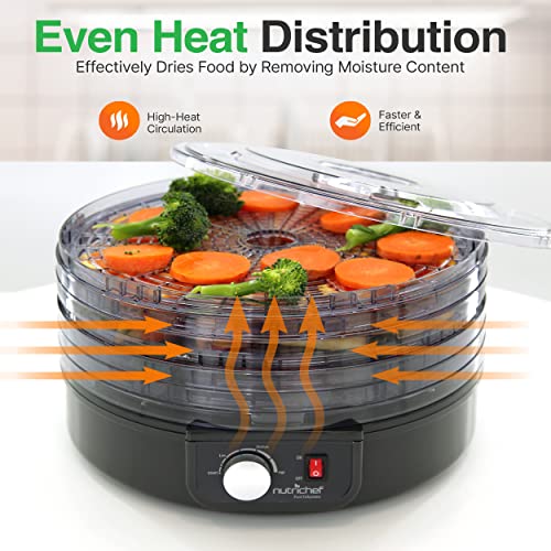 Nutrichef Electric Countertop Food Dehydrator | Professional Multi-Tier Food Preserver | Dehydrate Fish, Beef Jerky, Meats, Mushrooms, Fruits & Vegetables | 5 Stackable Trays for Easy Cleaning