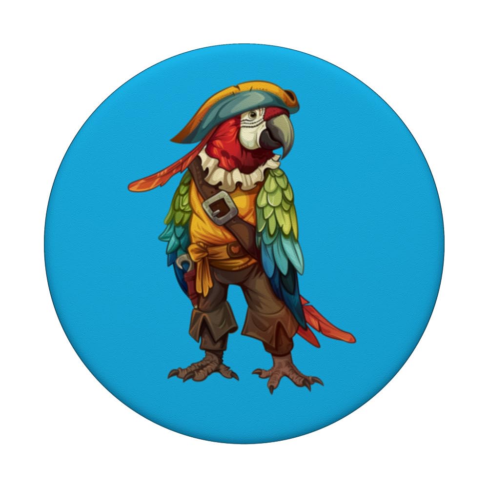 Funny Parrot Pirate Parrot - Parrot Dressed As A Pirate PopSockets Swappable PopGrip, Black - Image 3