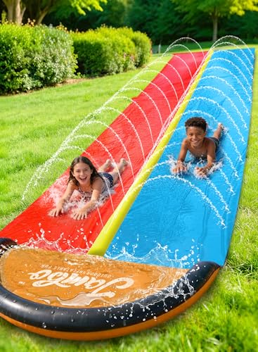 JAMBO Ventriglisse 549 cm / 18 ft, Toboggan Aquatique à Double Piste, Tapis de Glisse Eau Enfant, Tapis Glissant Enfant, Jeux d’Eau