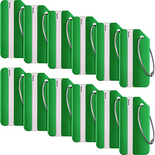12 Pieces Luggage Tags Business Card Holder Aluminum Metal Travel Id Bag Tag For Suitcases Travel Luggage Baggage Identifier (Green) #TOP4