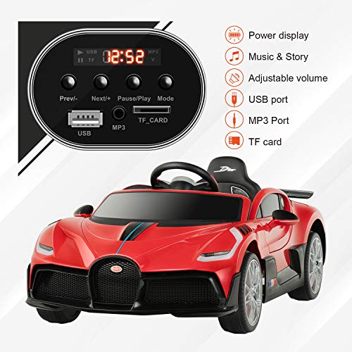 Uenjoy 12V Licensed Bugatti Divo Kids Ride On Car Electric Cars Motorized Vehicles for Kids, with Remote Control, Music, Horn, Spring Suspension, Safety Lock, Red