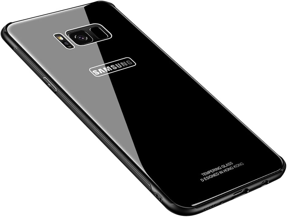 MAKAVO Samsung Galaxy S8 Case, MAKAVO Tempered Glass Back Cover Silicone Bumper Hybrid Anti-Scratch Shockproof Protective Hard Shell for Samsung Galaxy S8 2017 (Black)