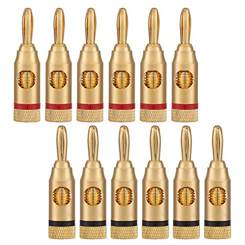 WGGE WG-3334 24k Gold Plated Banana Plugs or Connectors (Open Screw Type) (6 Pairs (12 Plugs))