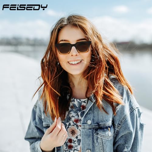 FEISEDY Retro Square Sunglasses Women Men Trendy Rectangle Thick Frame Shades Classic Designer Sun Glasses B01982