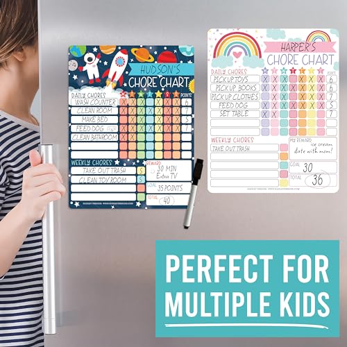 Image of Hadley Designs Magnetic Chore Chart for Kids - Reward Chart for Kids, Dry Erase Responsibility Board for Children at Home, Fridge Behavior Tracker for Daily & Weekly Tasks, Space Toddler Chore Board