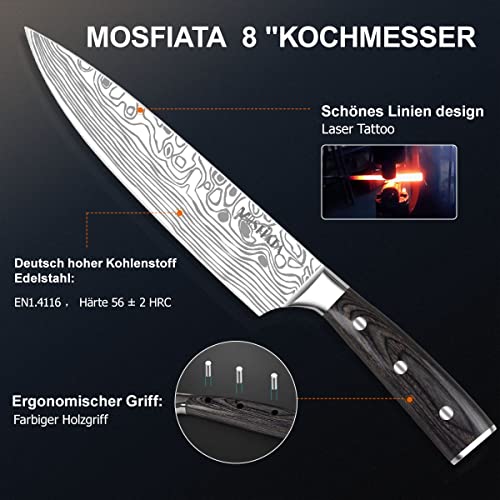 MOSFiATA Messerset 5-tlg Küchenmesser Set mit Wetzstahl und Klingenschutz – Ansicht 3