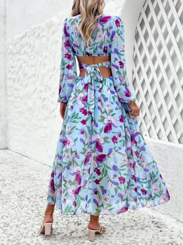 Image of Sister Amy Women's Boho Floral Print Square Neck Beach Party Flowy Ruffle Midi Dress