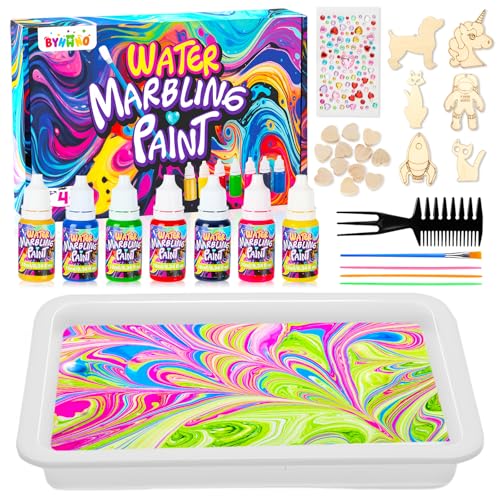 BYHANO Kit de Peinture Marbrée sur Eau pour Enfants 4-12 Ans - Créez des Œuvres d’Art Magiques avec 7 Couleurs Vibrantes, Kit DIY Créatif, Cadeau...
