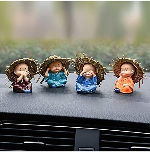 Great Art Resin Little Monks Straw Hat, small, Figurine, Multicolour, 4 Pieces
