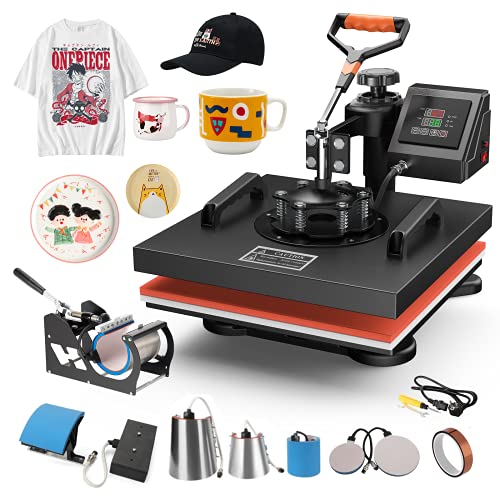 Heat Press Machine, 15x15 Inch 8 in 1 Heat Transfer Machine, 360-degree Swing Away Digital Multifunctional Sublimation Heat Press Transfer Machine for T Shirts Cap Mug Hat Plate HTV Vinyl Projects