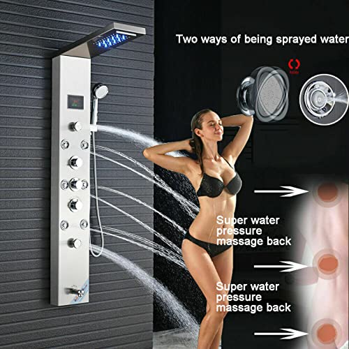 Columna de Ducha de Acero Inoxidable con Panel LED, Sistema de Masaje y Lluvia, Acabado Mate, Modelo 8009 miniatura 5