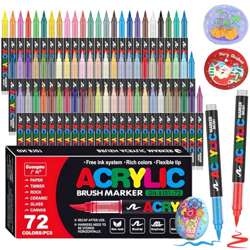 La mejor comparación de Marcadores Top 5. 49 Marcadores Acrílicos 72 Colores – Rotuladores de Pintura Acrílica con Punta Brush 1-5 mm de Tinta, Secado Rápido e Impermeables – Estuche Organizador para Roca, Madera,...