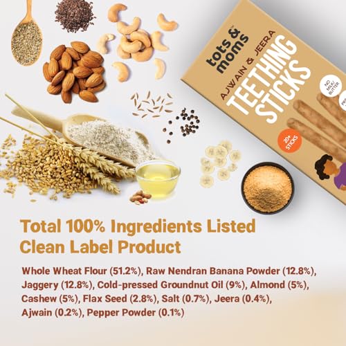 Image of Tots and Moms Teething Sticks | Ajwain & Jeera | Ragi & Sesame | Pack of 2-150g Each