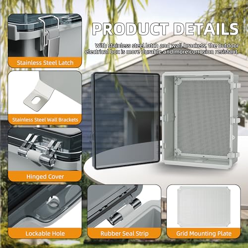 Joinfworld Outdoor Cable Box Enclosure 19.7x15.7x7.9 Waterproof Junction Box Outdoor Clear Nema 4 Electrical Box for WiFi Router Breaker Solar Electronics - Thumbnail 4