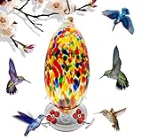 REZIPO Hummingbird Feeder with Perch - Hand Blown Glass - Orange - 37 Fluid Ounces Hummingbird Nectar Capacity Include Hanging Wires and Moat Hook