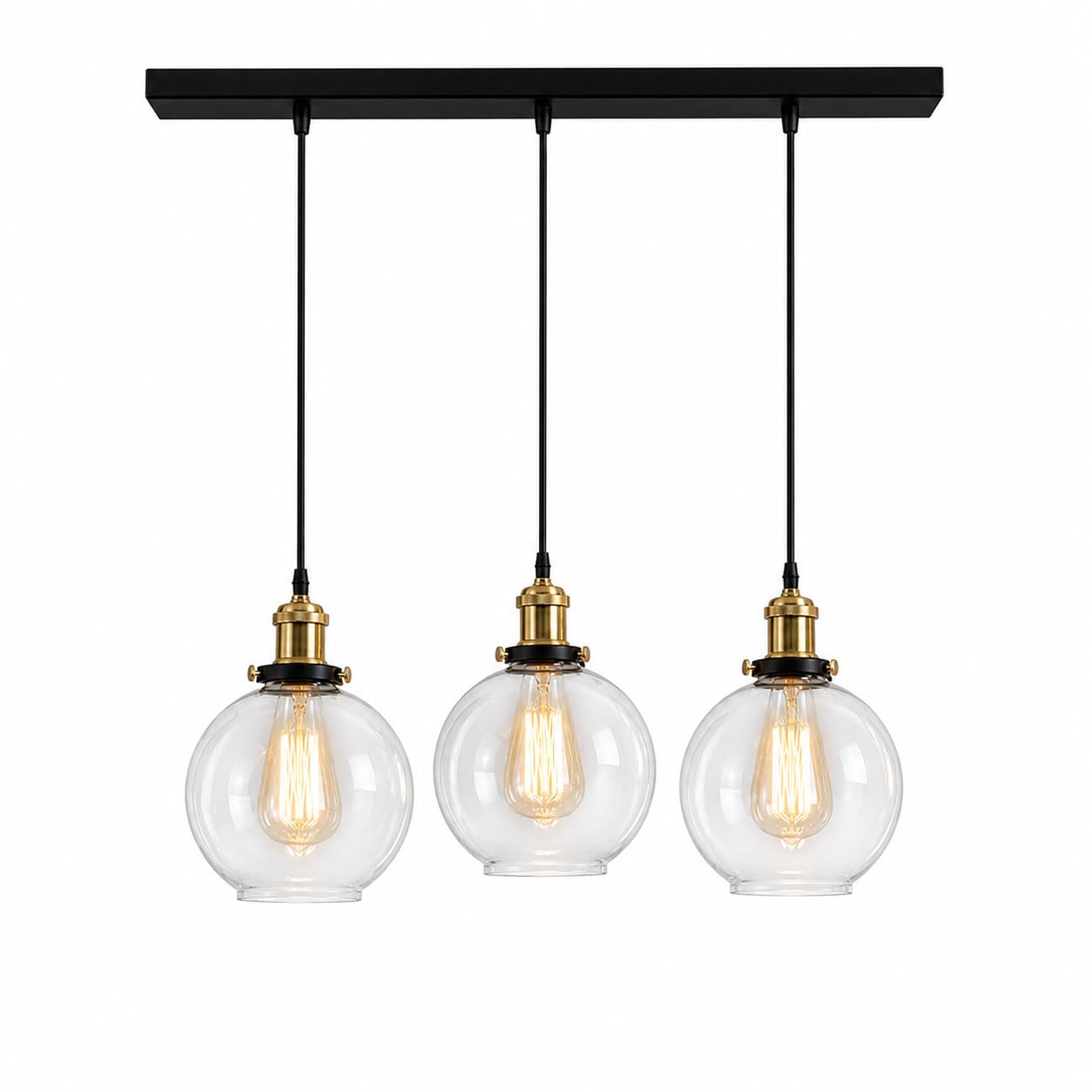 ZELTRON 3-Lights Linear Cluster Chandelier Modern Glass Globe Hanging Light, Antique Gold Socket, E27 Holder, Kitchen Island Ceiling Light Urban Retro, LED/Filament Bulb (Bulb Not Included)-image-26