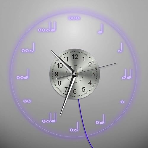 Miniatura 7 de Reloj de pared de notación musical con iluminación LED, notas musicales iluminadas, reloj de pared moderno, claves agudas, letrero de neón,