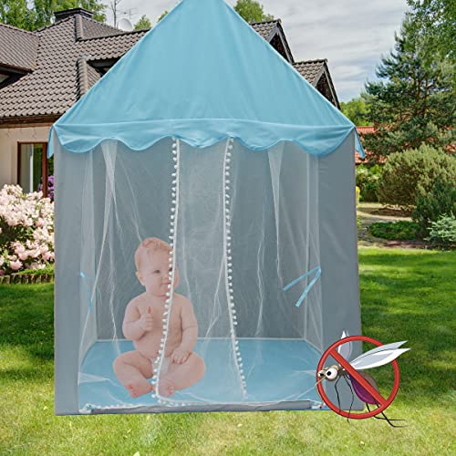 Kids Play Tent Princess Castle for Girls, 128x100x140cm Large Kids Playhouse Indoor Outdoor, Easy Assemble Cartoon Toddlers Game Room Birthday Gift for Children (blue) - Image 6