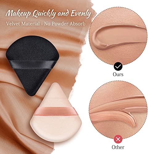 2 Pcs Triangle Makeup Powder Puff For Face Powder Soft Triangle Velour Powder Puff Reusable Triangle Powder Pad Pressed Applicator For Under Eyes And Face Corners Loose Setting Powder (Black & Pink) #TOP4