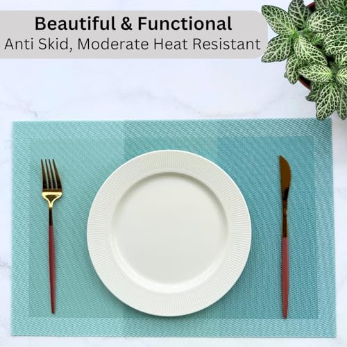 Image of Livmodern Premium PVC Dining Table Mats for 4 Seater| Woven PVC Mats | Heat Resistant & Anti Skid Placemats | Wipeable & Washable Set of 4-Ocean Waves