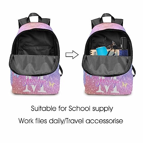 InterestPrint Customized Girl's Bookbag with Lunch Bag, Personalized Glitter Butterfly Knapsack Backpacks Custom Backpack for Girls and Lunch Box for Granddaughter Niece, Girl's School Bag3