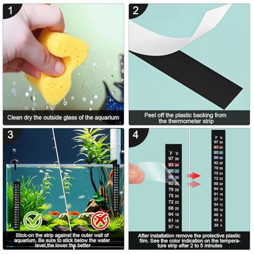Image of Aquarium Thermometer Strips, Adhesive Kombucha Beer Brewing Temperature Strip, Stick On Strip Thermometer Sticker for Fish Tank /Fermentation Jar (39 to 97℉ /4 to 36℃) Terrarium Water Temperature Test