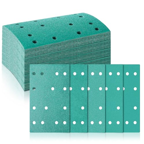 Image of 75 Pcs 3 inch x 5 inch Sandpaper Assortment Compatible with Festool 14 Hole 80, 120, 150, 180, 240 Grit (15 of Each) Hook & Loop Sanding Sheet Compatible with Festool RTS 400 & Mirka Deos 353