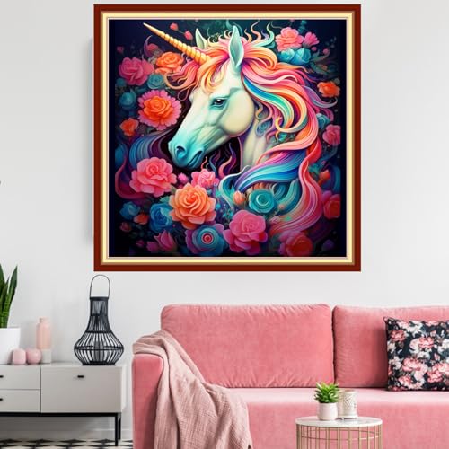 Image of Redxing Stamped Cross Stitch Kits Embroidery kit for Beginners Adults Full Range of Embroidery Patterns Starter Kits DIY Printed Cross Stitch Kits Needlepoint Kits 11CT-Unicorn Flower 18x18 inchs