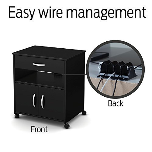 South Shore 2-Door Printer Stand With Storage On Wheels, Pure Black, 19 75 L X 26 W X 27 25 H, #TOP4